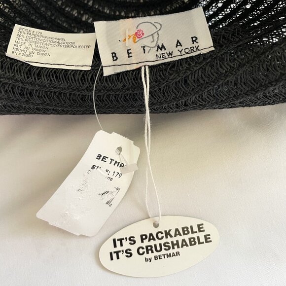 NWT BETMAR New York Black Packable Floppy Sun Hat #179 - Picture 4 of 5